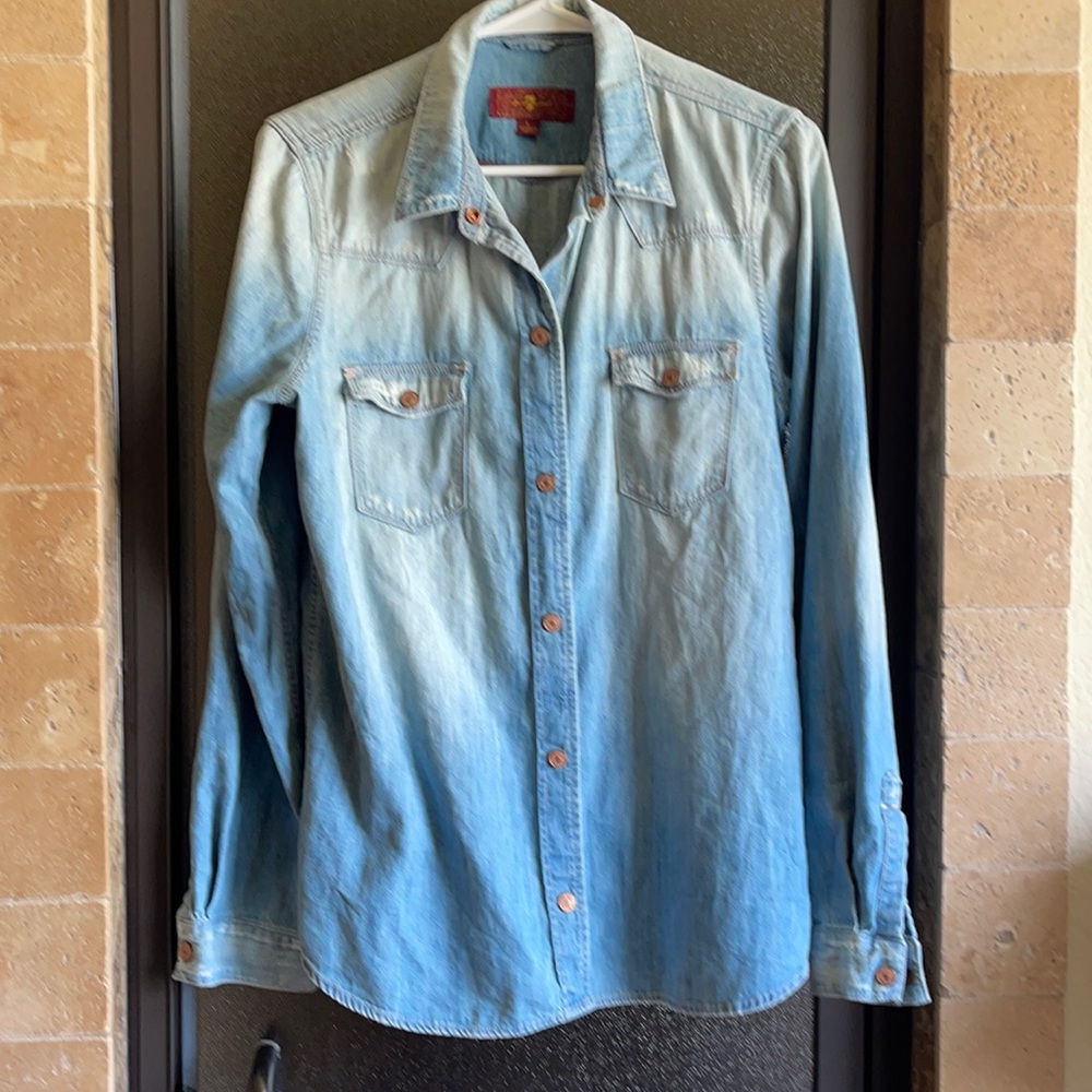 7 for Mankind distressed denim top